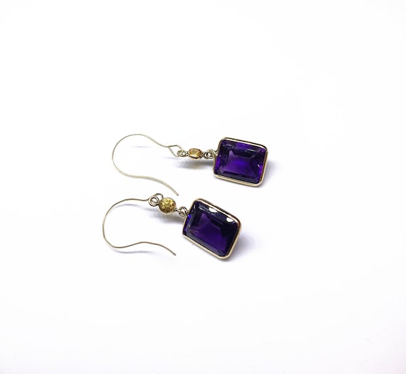 14k Yellow Gold Natural Amethyst (6.80 ct) Earrin… - image 2