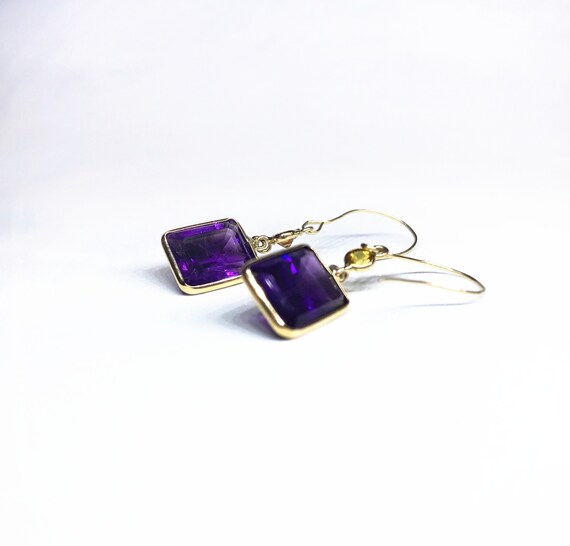 14k Yellow Gold Natural Amethyst (6.80 ct) Earrin… - image 4