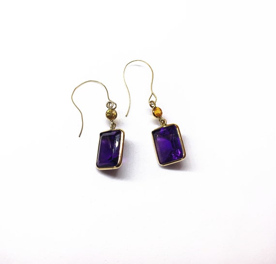14k Yellow Gold Natural Amethyst (6.80 ct) Earrin… - image 3