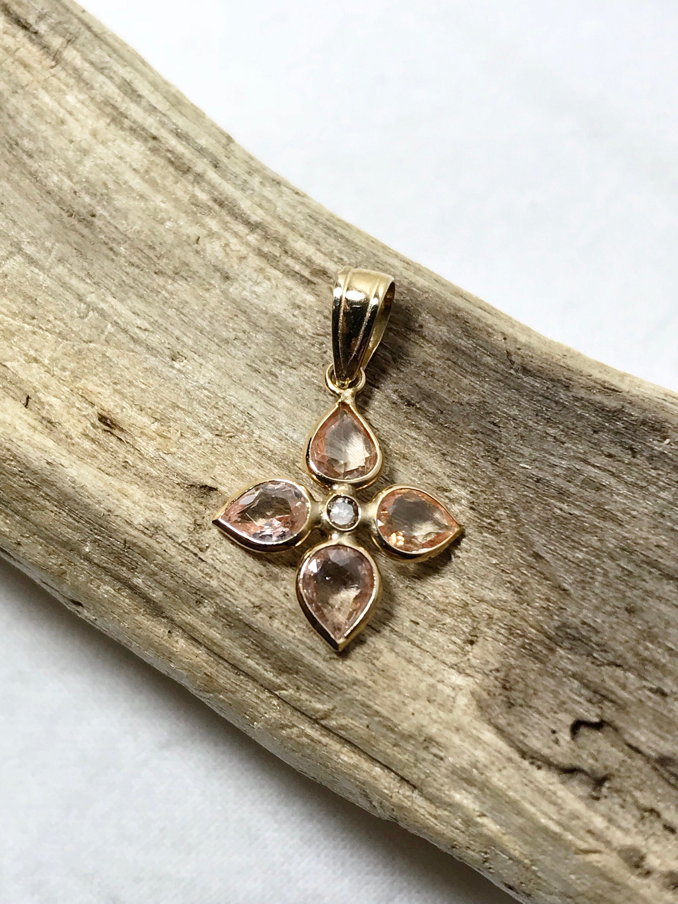 14k Yellow Gold Natural Champagne Sapphire (1.30 ct) Diamond Pendant, Appraised 1,699 USD