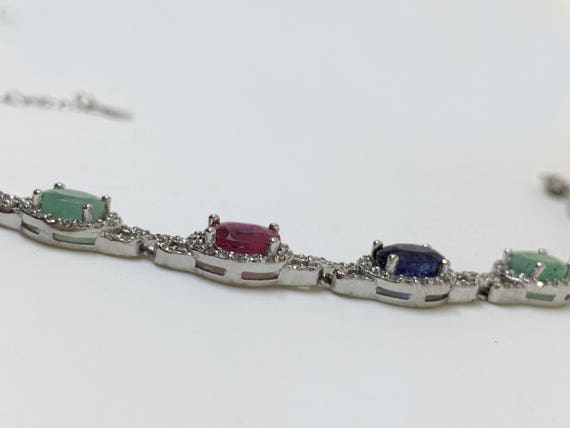Sterling Silver Bracelet with Natural Sapphire, N… - image 3
