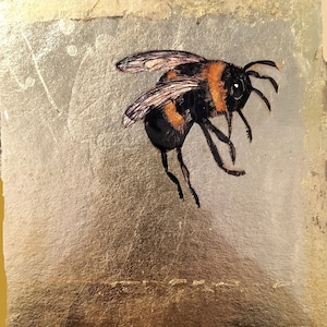 bee art, encaustic gold leaf, gold leaf bee, 1 bee art, gold bee, original bee art, bees art, bee illustration