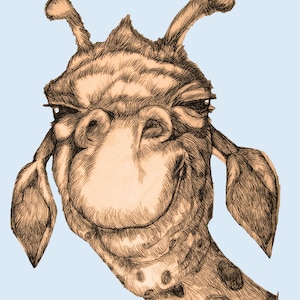 Giraffe drawing, funny giraffe, pen and ink, original art, giraffe illustration, animal art, giraffe, wildlife art, nursery art