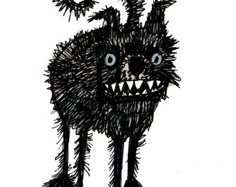 dog art, dog illustration, pen and ink, black dog, funny dog art, original handmade, black ink dog