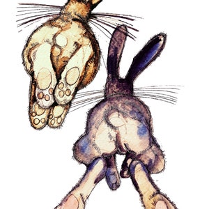 hare art, pen and ink, drawing of hare, 2 hares, running hare art, original  art, pen and ink, illustration, rabbit art, animal art