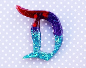 Mermaid Teal, Purple, and Red Disney D Brooch
