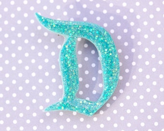 Turquoise Disney D Brooch - Classic Disney D Pin - Iridescent Disney D Brooch - Turquoise Blue Disney D Brooch