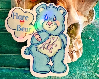 Handmade Flare Bear Sticker: Holographic Blue Bear