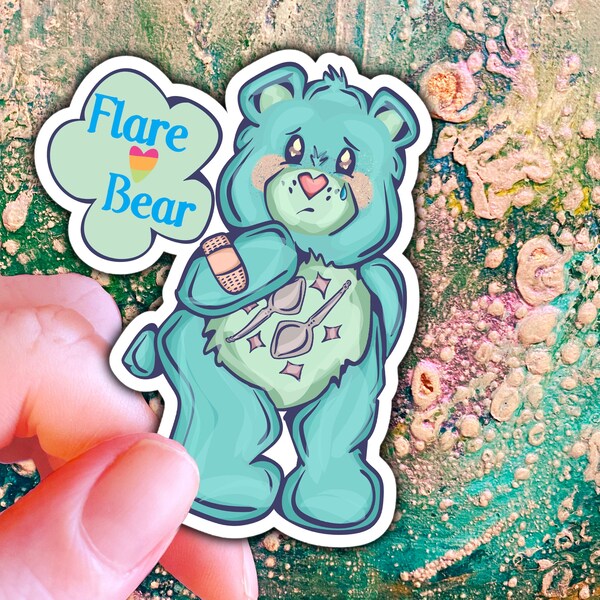 Flare Bear Sticker | Chronic Illness Sticker | Holographic Bear Sticker | Fibromyalgia, Autoimmune Awareness Sticker | Cute Spoonie Bears