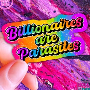 Holographic Eat The Rich Sticker: Hand-Drawn Political Art