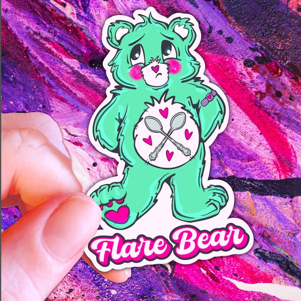 Minty Flare Bear Sticker | Chronic Illness Sticker | Holographic Caring Bear | Fibromyalgia, Autoimmune Disability Sticker| Spoonie Sticker