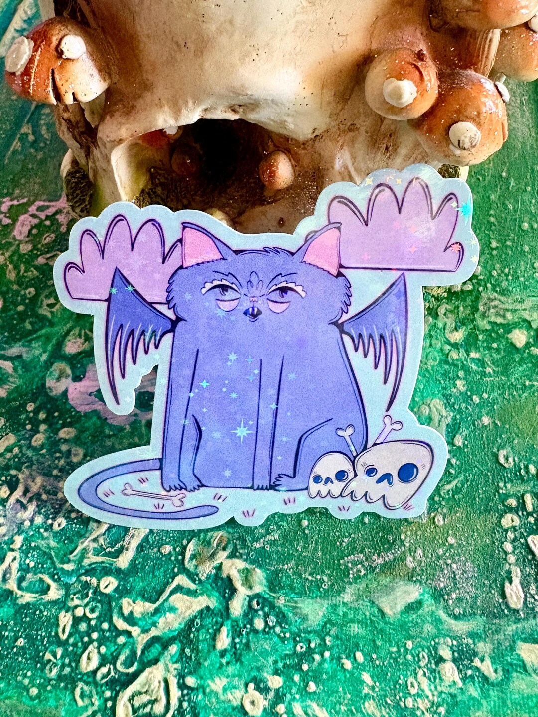Handmade Sparkly Bat Cat Sticker - Etsy