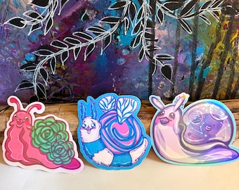 Hand Drawn Whimsical Snail Stickers: Space, Cactus, Bee Snail stickers | Handmade Stickers