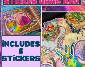 Five Sticker Grab Bag | Sticker Mystery Bundle | Unique Stickers | Frogs | Snails | Cute Planner Sketchbook Stickers
