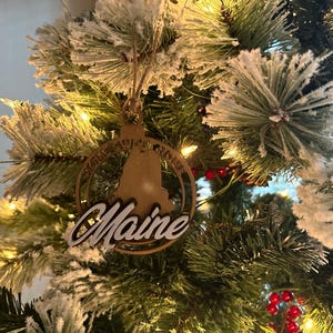 State of Maine Christmas Tree Ornament - Maine State Wood Tree Decor - with Free Shipping by Aspen Mountain Goods - Rustic Christmas Decor