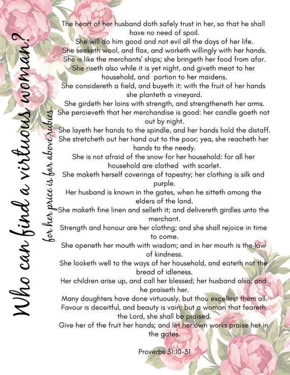 Proverbs 31 Printable Bible Verses Christian PrintVirtuous | Etsy
