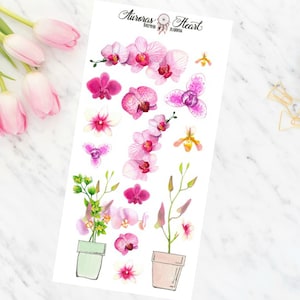 Orchids soft watercolor planner stickers boho