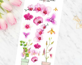Orchids soft watercolor planner stickers boho