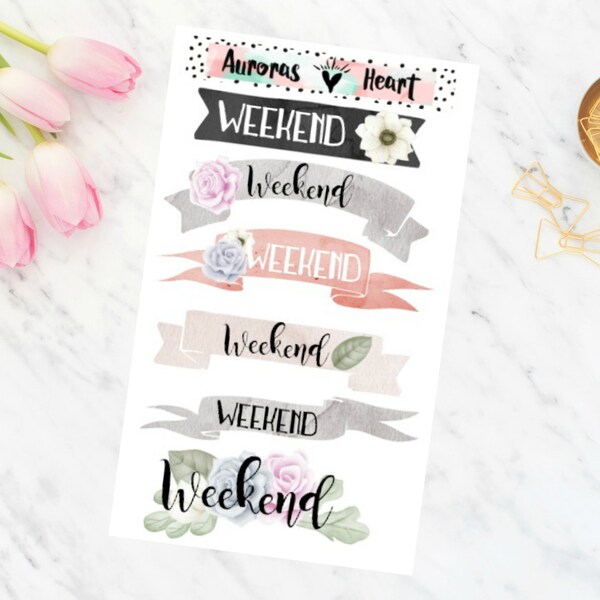Weekend Banner watercolor planner stickers