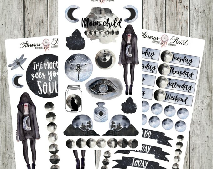 Moon Child Full Set Boho Planner Stickers - Etsy