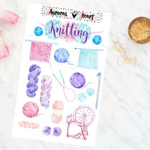 Knitting wool soft watercolor planner stickers boho