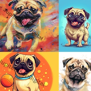 Adorable Pug Clip Art Bundle. 20+ Cute PNGs for Sublimation, Stickers, and Dog Lover Crafts