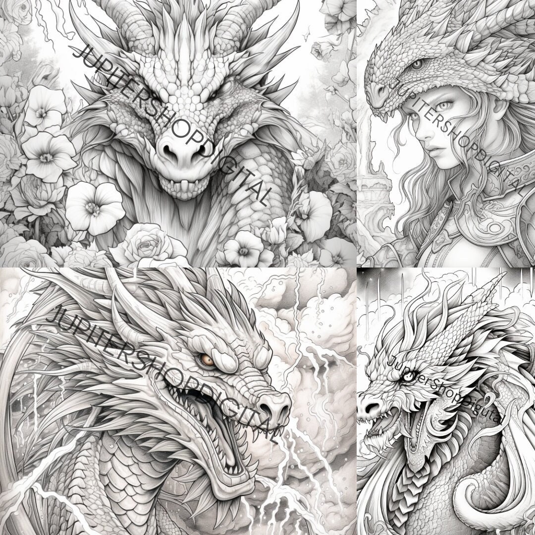 dragon-coloring-pages-unique-adult-coloring-sheets-in-various-styles-etsy