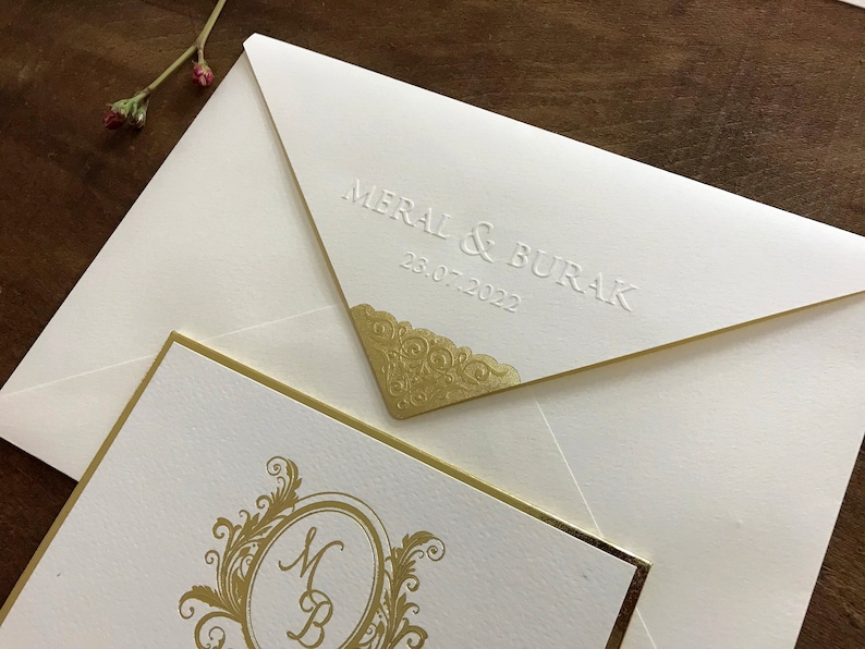Luxury Wedding Invitation with Gold Foil Details and Letterpress Printing