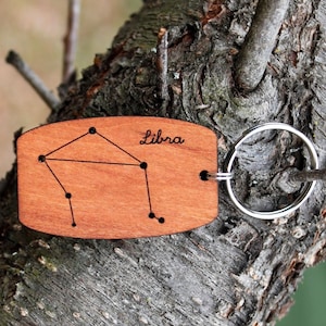 Libra Zodiac constellation wood keychain made in the USA / birthday gift / astronomy / astrology / horoscope / personalized / jewelry