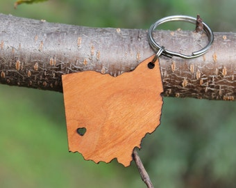 Ohio keychain made from urban wood