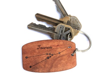 Taurus Zodiac constellation wood keychain made in the USA / birthday gift / astronomy / astrology / horoscope / personalized / jewelry