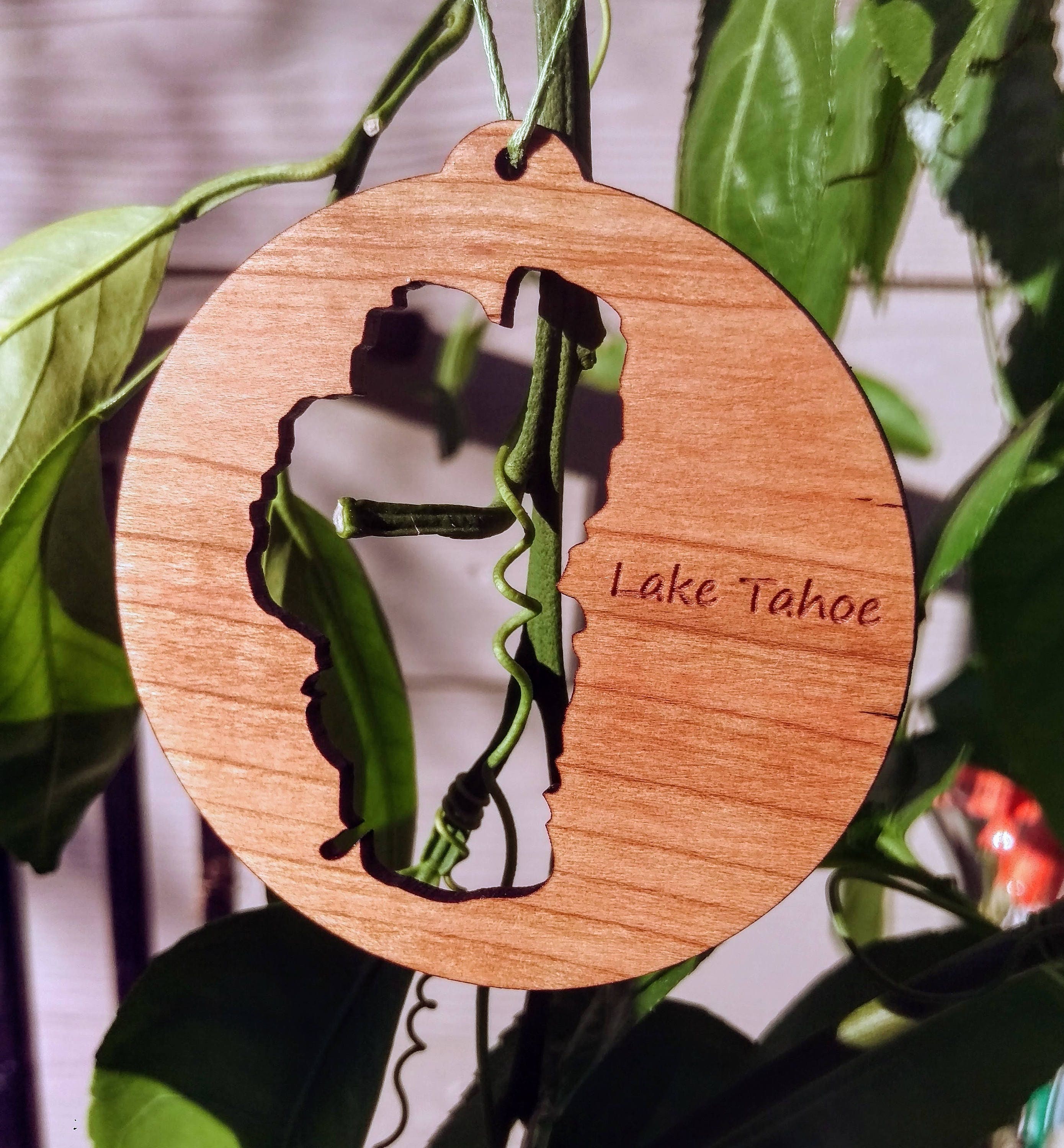 Lake Tahoe wood ornament made in the USA laser cut wood map
