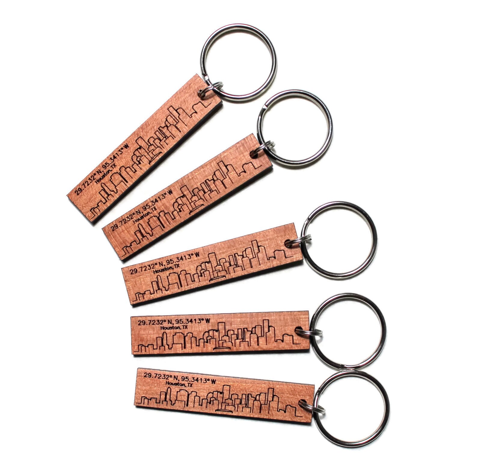 Houston Skyline Wooden Keychain Custom Housewarming Gift Realtor
