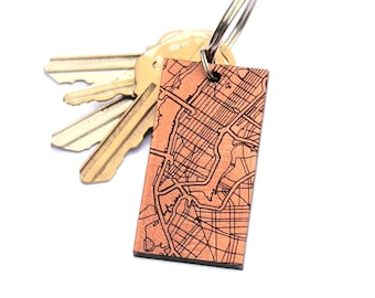 New York City Map Wood Keychain - NYC Engraved Map - New York City Gift - Custom Wood Map