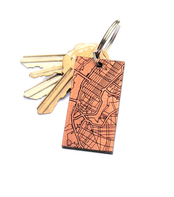 New York City Map Wood Keychain - NYC Engraved Map - New York City Gift - Custom Wood Map