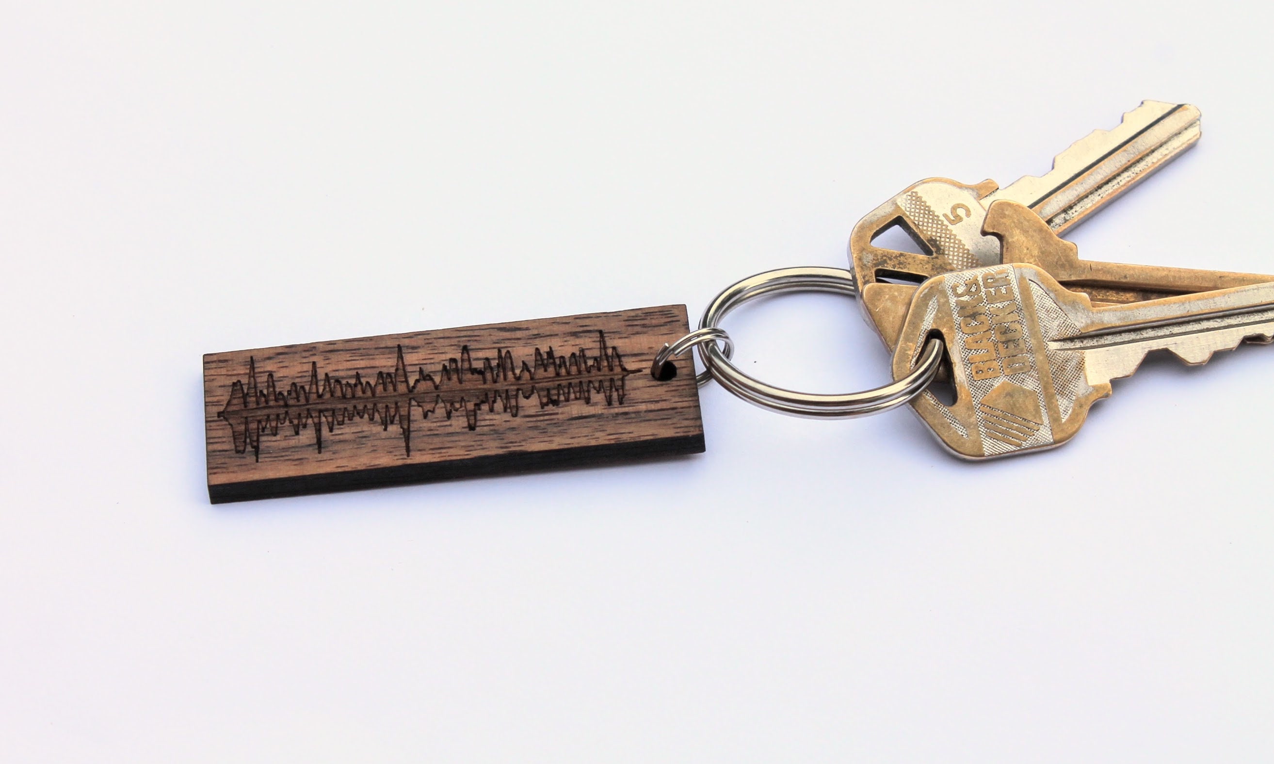 Custom Soundwave Keychain Heartbeat Sound Wave Keyring Voice Recording Walnut Wood Keyfob