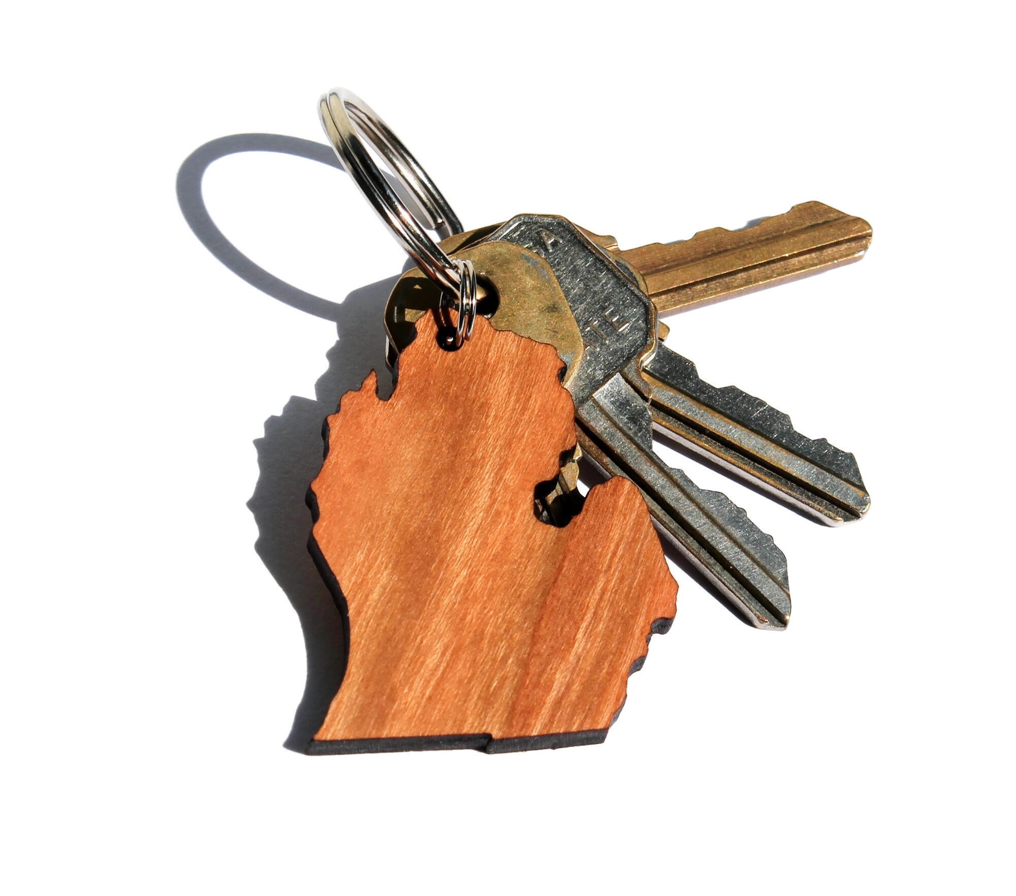 Michigan keychain made in the USA from salvaged cherry hardwood