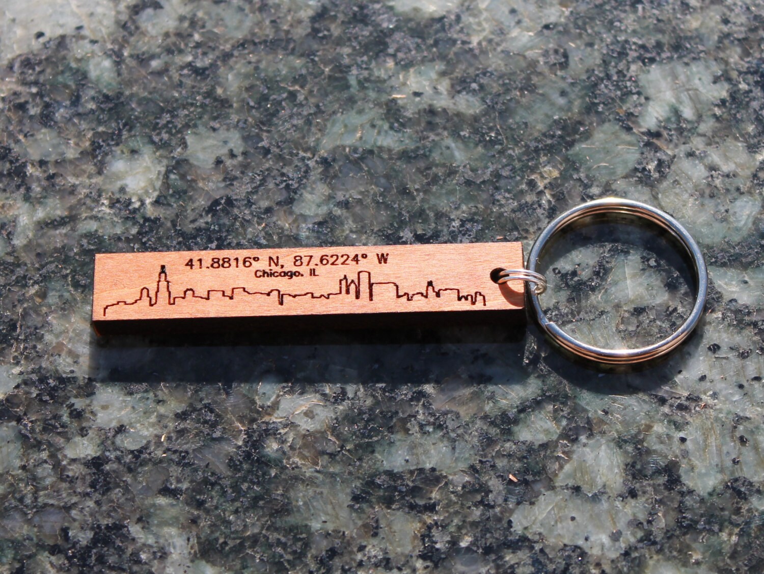 Chicago skyline urban wood keychain