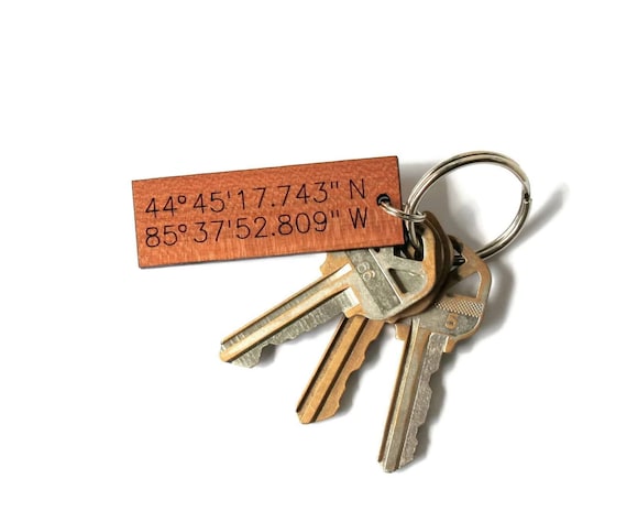 Coordinate Keychain - Custom Coordinates Keychain - Personalized Gift - Latitude Longitude Wood Keychain