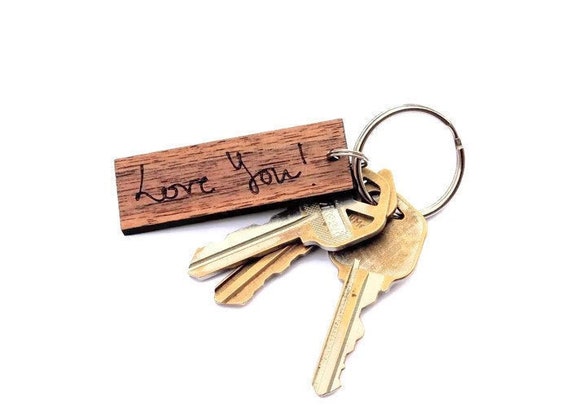 Signature Keychain - Engraved Handwriting Keyring - Memorial Keychain - Handwritten Walnut Wood Keychain - Custom Keychain