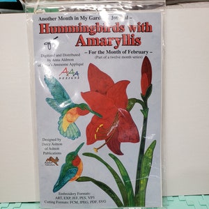 Hummingbirds Amaryllis Applique Machine Embroidery Design BOM (USB)