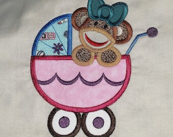 6 Machine Embroidered Baby Sock Monkey Quilt Block Set Monkey, Sock, Blocks 12 X 12 Size *Free Shipping*