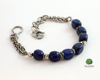 Bracelet réglable Lapis Lazuli et Argent Sterling