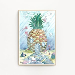 Pineapple Under the Sea - Spongebob watercolor print
