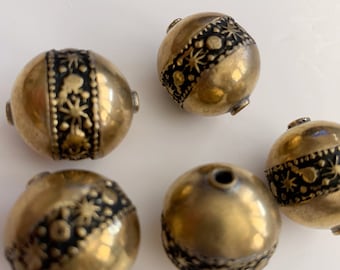 Perle ronde ciselée, en métal cuivré, perle, fait main, originale, Maroc, décor céleste
