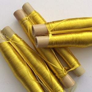 Spools of Sun Yellow silk threads, Embroidery, Moroccan threads, Vegetable silk, vegan