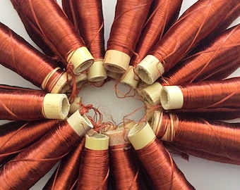 Spools of copper silk threads, vegetable silk, Moroccan sabra, embroidery threads, hand embroidery