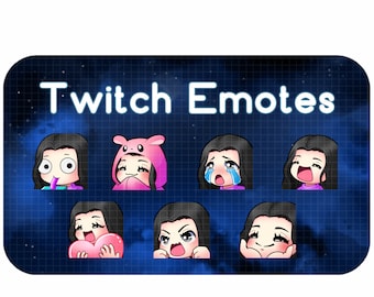 Cute Black Hair Girl Twitch Emote Pack  | Cute Twitch Emotes | Dark Hair Girl Twitch Emotes | Chibi Girl Emotes