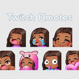 かわいい黒人の女の子のTwitch絵文字パック | かわいいTwitch絵文字 | ちびガール | 居心地の良い | 一口飲む | ゲーマー | 褐色の女の子 | かわいい