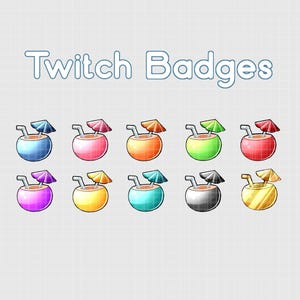 Coconut Water Twitch Badge Pack  | Tropical Drink | Kawaii | Cute | Sub | Bits | Gamer | Pastels